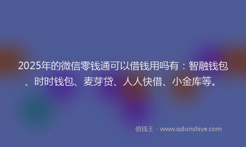 2025年的微信零钱通可以借钱用吗有：智融钱包、时时钱包、麦芽贷、人人快借、小金库等。