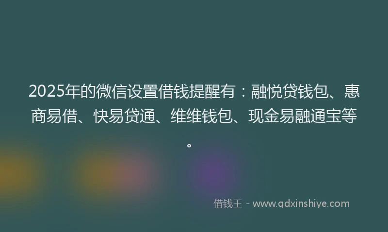2025年的微信设置借钱提醒有：融悦贷钱包、惠商易借、快易贷通、维维钱包、现金易融通宝等。