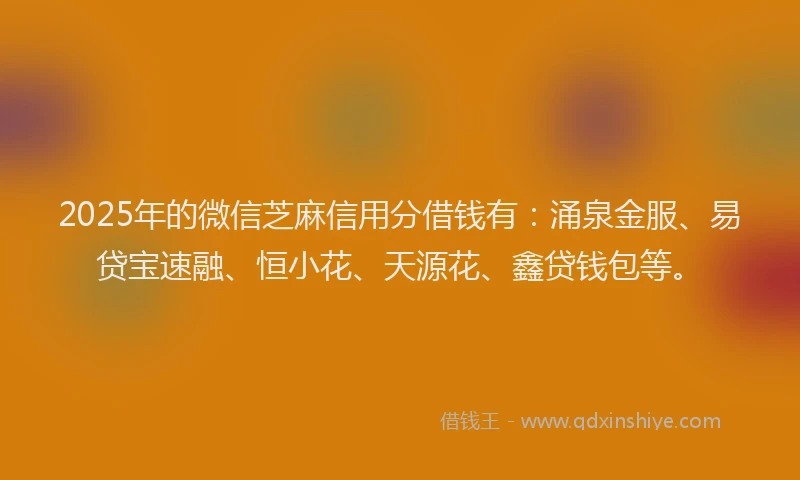 2025年的微信芝麻信用分借钱有：涌泉金服、易贷宝速融、恒小花、天源花、鑫贷钱包等。