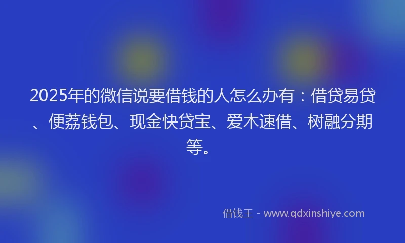2025年的微信说要借钱的人怎么办有：借贷易贷、便荔钱包、现金快贷宝、爱木速借、树融分期等。