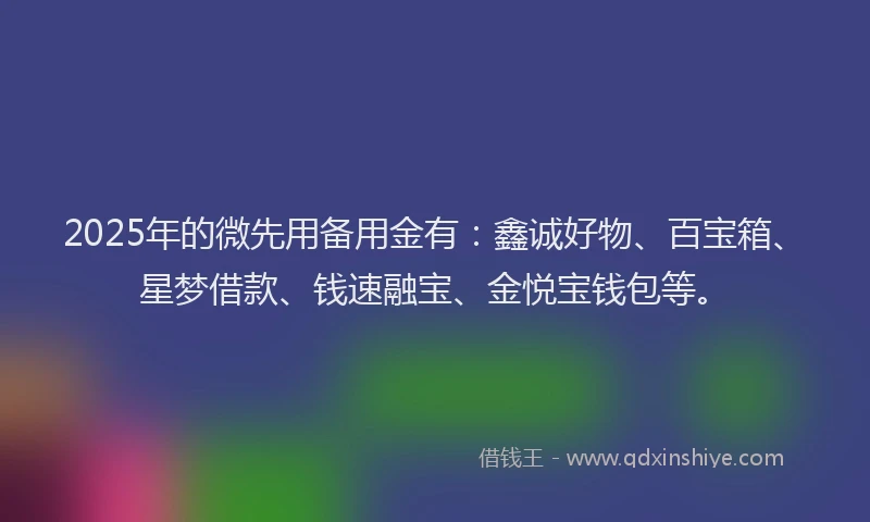 2025年的微先用备用金有：鑫诚好物、百宝箱、星梦借款、钱速融宝、金悦宝钱包等。