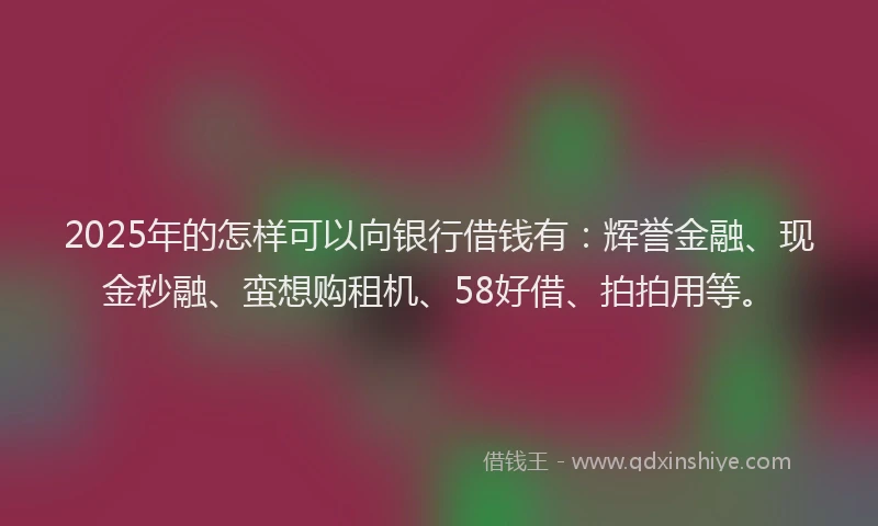 2025年的怎样可以向银行借钱有：辉誉金融、现金秒融、蛮想购租机、58好借、拍拍用等。