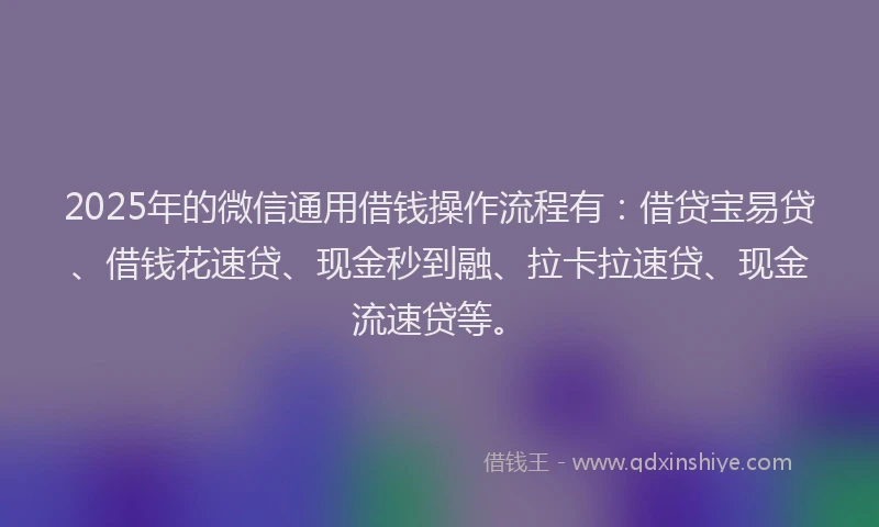 2025年的微信通用借钱操作流程有：借贷宝易贷、借钱花速贷、现金秒到融、拉卡拉速贷、现金流速贷等。
