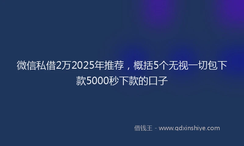 微信私借2万2025年推荐，概括5个无视一切包下款5000秒下款的口子