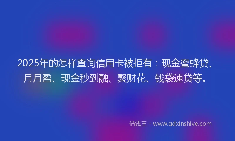 2025年的怎样查询信用卡被拒有：现金蜜蜂贷、月月盈、现金秒到融、聚财花、钱袋速贷等。