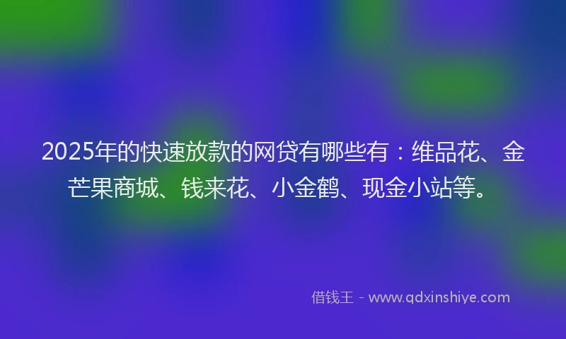 2025年的快速放款的网贷有哪些有：维品花、金芒果商城、钱来花、小金鹤、现金小站等。