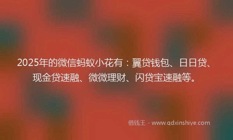 2025年的微信蚂蚁小花有：翼贷钱包、日日贷、现金贷速融、微微理财、闪贷宝速融等。