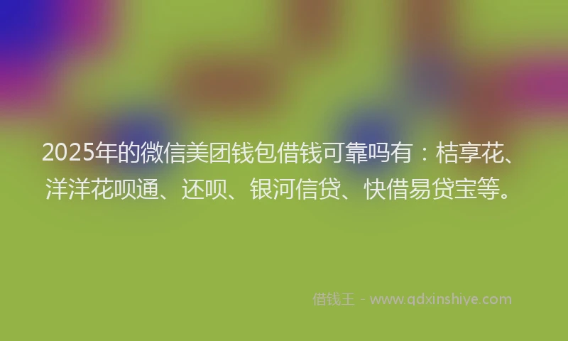 2025年的微信美团钱包借钱可靠吗有：桔享花、洋洋花呗通、还呗、银河信贷、快借易贷宝等。