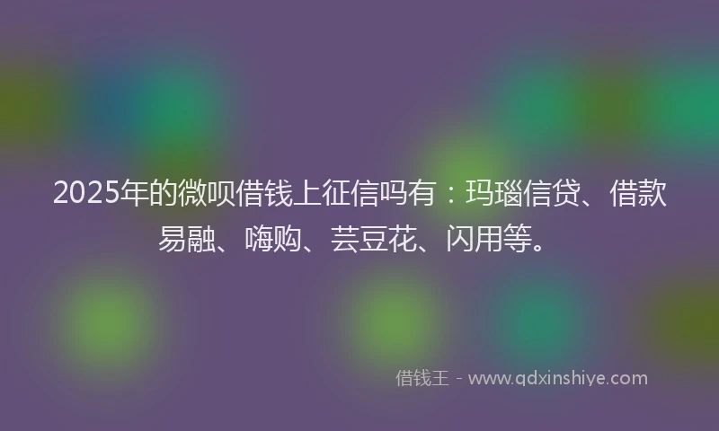2025年的微呗借钱上征信吗有：玛瑙信贷、借款易融、嗨购、芸豆花、闪用等。