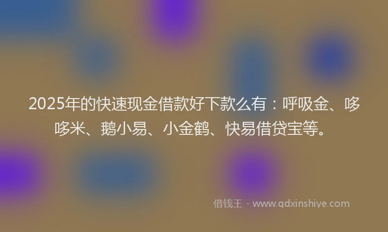 2025年的快速现金借款好下款么有：呼吸金、哆哆米、鹅小易、小金鹤、快易借贷宝等。