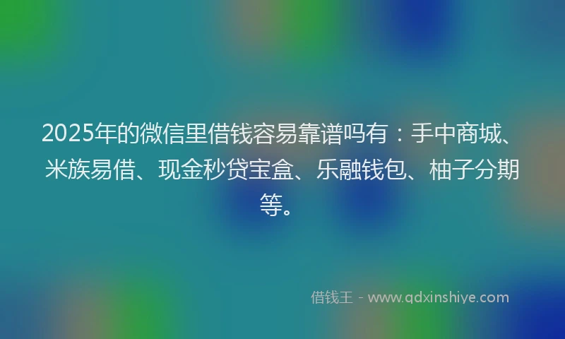 2025年的微信里借钱容易靠谱吗有：手中商城、米族易借、现金秒贷宝盒、乐融钱包、柚子分期等。