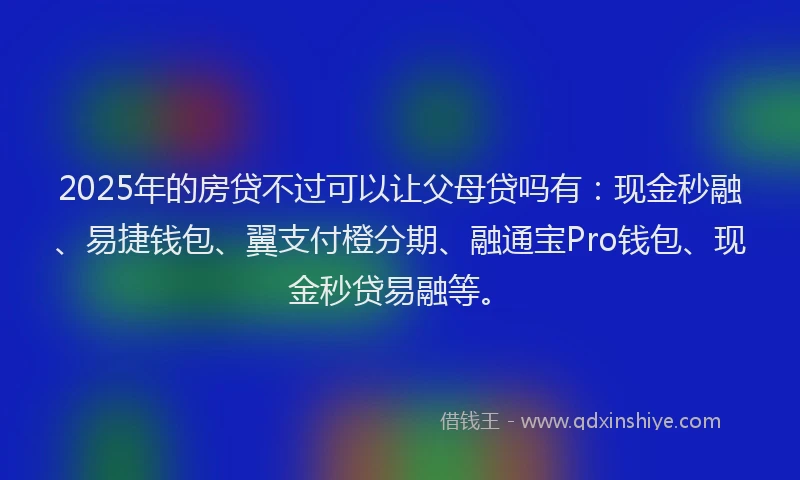 2025年的房贷不过可以让父母贷吗有：现金秒融、易捷钱包、翼支付橙分期、融通宝Pro钱包、现金秒贷易融等。