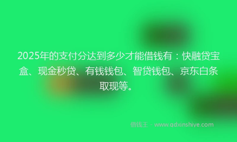 2025年的支付分达到多少才能借钱有：快融贷宝盒、现金秒贷、有钱钱包、智贷钱包、京东白条取现等。
