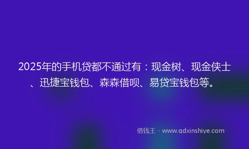2025年的手机贷都不通过有：现金树、现金侠士、迅捷宝钱包、森森借呗、易贷宝钱包等。