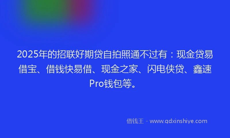 2025年的招联好期贷自拍照通不过有：现金贷易借宝、借钱快易借、现金之家、闪电侠贷、鑫速Pro钱包等。