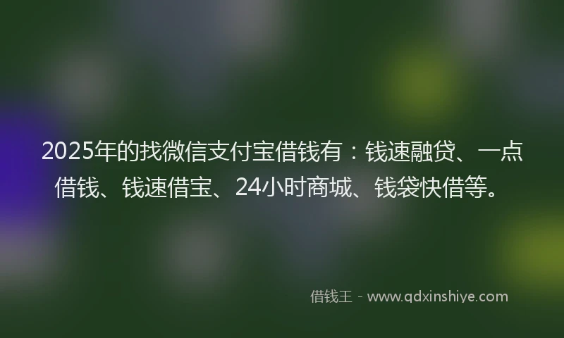2025年的找微信支付宝借钱有：钱速融贷、一点借钱、钱速借宝、24小时商城、钱袋快借等。