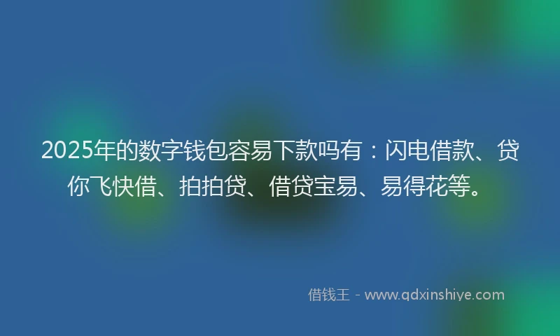 2025年的数字钱包容易下款吗有：闪电借款、贷你飞快借、拍拍贷、借贷宝易、易得花等。