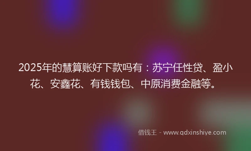2025年的慧算账好下款吗有：苏宁任性贷、盈小花、安鑫花、有钱钱包、中原消费金融等。