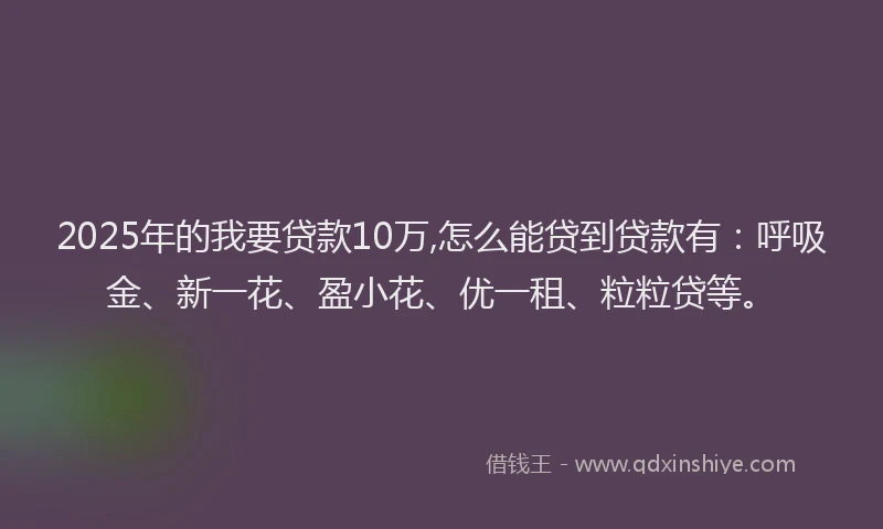2025年的我要贷款10万,怎么能贷到贷款有：呼吸金、新一花、盈小花、优一租、粒粒贷等。