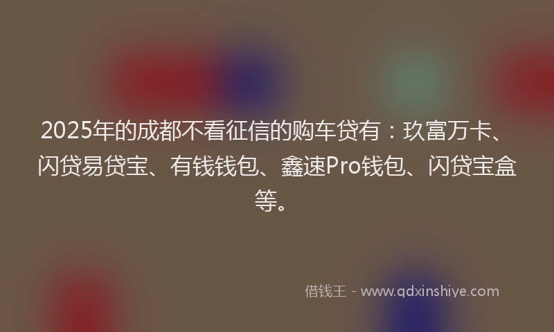 2025年的成都不看征信的购车贷有：玖富万卡、闪贷易贷宝、有钱钱包、鑫速Pro钱包、闪贷宝盒等。