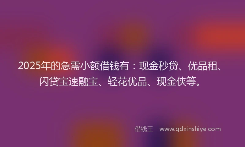 2025年的急需小额借钱有：现金秒贷、优品租、闪贷宝速融宝、轻花优品、现金侠等。
