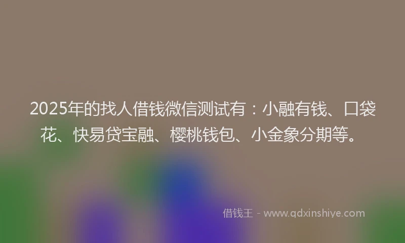 2025年的找人借钱微信测试有：小融有钱、口袋花、快易贷宝融、樱桃钱包、小金象分期等。