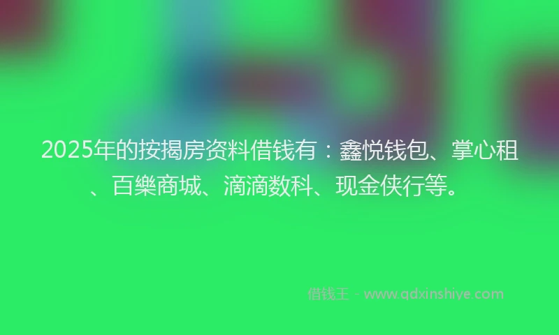 2025年的按揭房资料借钱有：鑫悦钱包、掌心租、百樂商城、滴滴数科、现金侠行等。