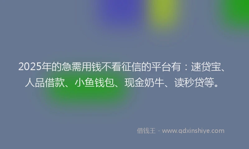 2025年的急需用钱不看征信的平台有：速贷宝、人品借款、小鱼钱包、现金奶牛、读秒贷等。