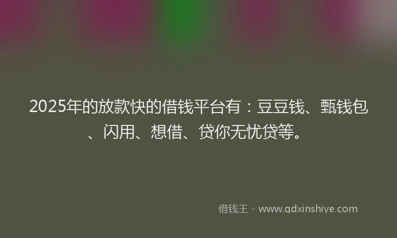 2025年的放款快的借钱平台有：豆豆钱、甄钱包、闪用、想借、贷你无忧贷等。