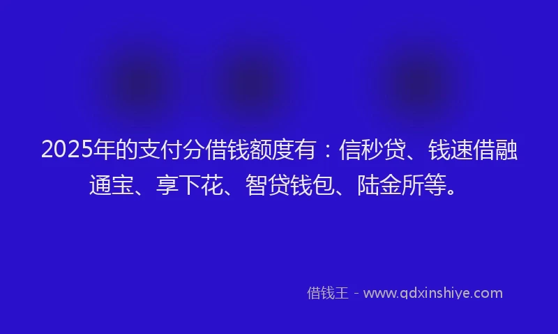 2025年的支付分借钱额度有：信秒贷、钱速借融通宝、享下花、智贷钱包、陆金所等。