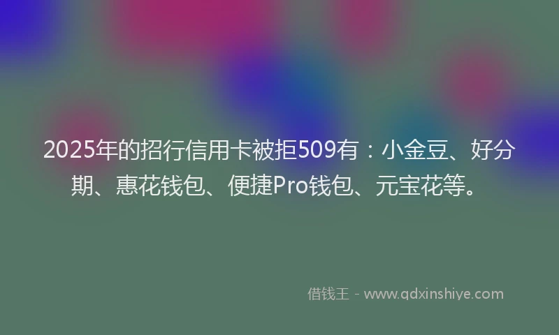2025年的招行信用卡被拒509有：小金豆、好分期、惠花钱包、便捷Pro钱包、元宝花等。