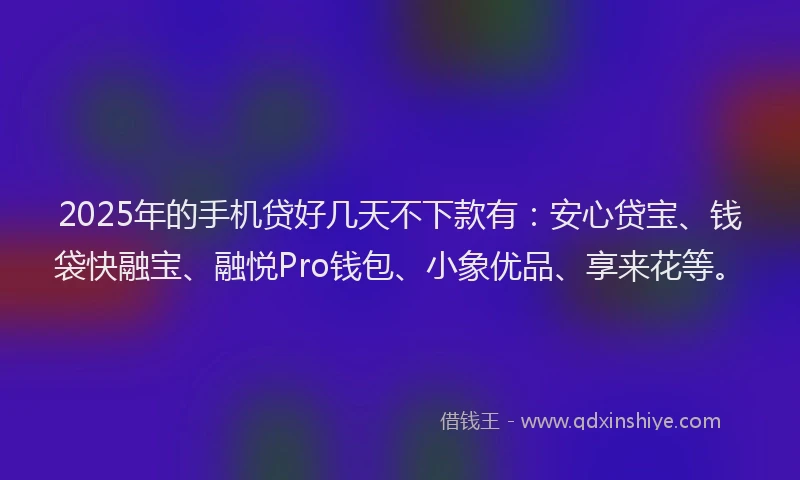 2025年的手机贷好几天不下款有：安心贷宝、钱袋快融宝、融悦Pro钱包、小象优品、享来花等。