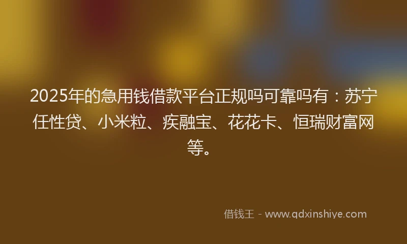 2025年的急用钱借款平台正规吗可靠吗有：苏宁任性贷、小米粒、疾融宝、花花卡、恒瑞财富网等。