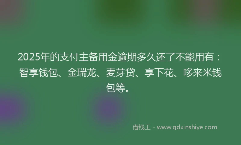 2025年的支付主备用金逾期多久还了不能用有：智享钱包、金瑞龙、麦芽贷、享下花、哆来米钱包等。