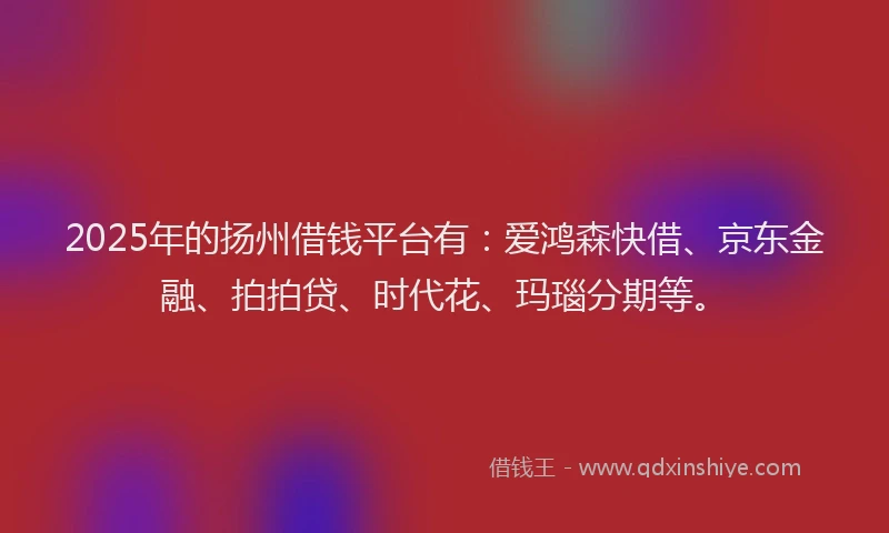 2025年的扬州借钱平台有：爱鸿森快借、京东金融、拍拍贷、时代花、玛瑙分期等。