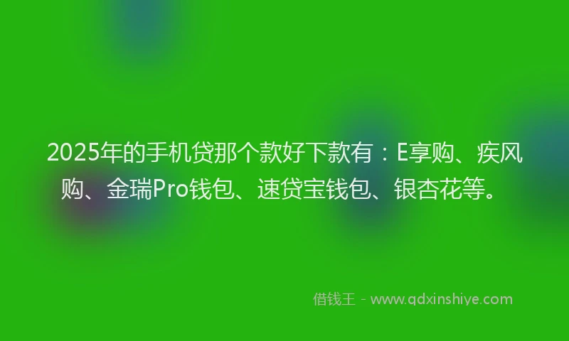 2025年的手机贷那个款好下款有：E享购、疾风购、金瑞Pro钱包、速贷宝钱包、银杏花等。