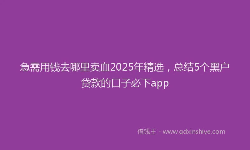 急需用钱去哪里卖血2025年精选，总结5个黑户贷款的口子必下app