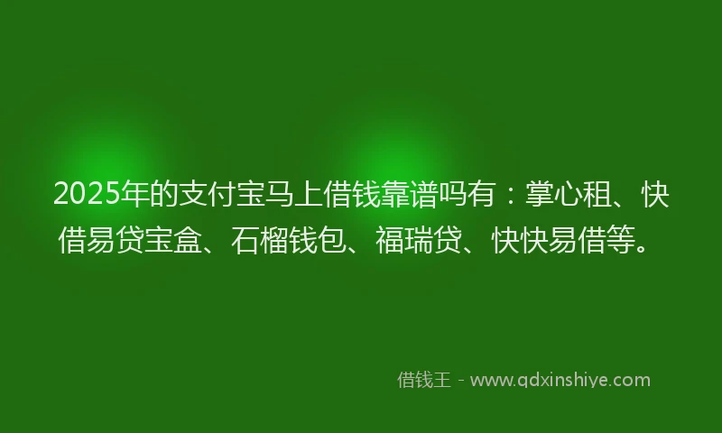 2025年的支付宝马上借钱靠谱吗有：掌心租、快借易贷宝盒、石榴钱包、福瑞贷、快快易借等。