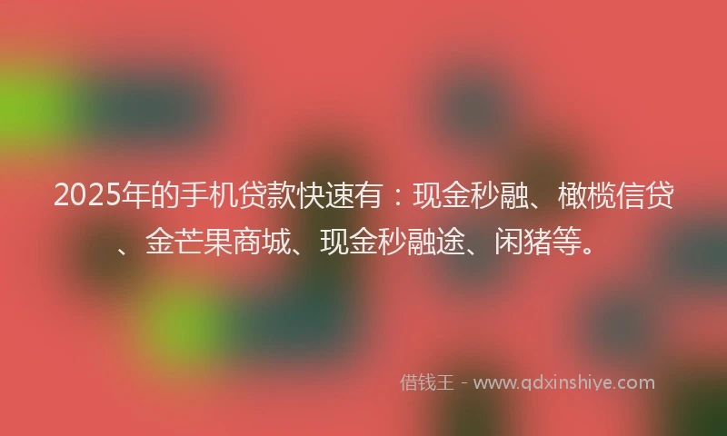 2025年的手机贷款快速有：现金秒融、橄榄信贷、金芒果商城、现金秒融途、闲猪等。