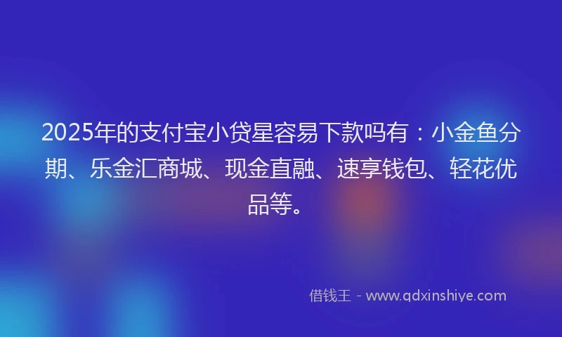 2025年的支付宝小贷星容易下款吗有：小金鱼分期、乐金汇商城、现金直融、速享钱包、轻花优品等。