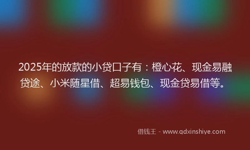 2025年的放款的小贷口子有：橙心花、现金易融贷途、小米随星借、超易钱包、现金贷易借等。