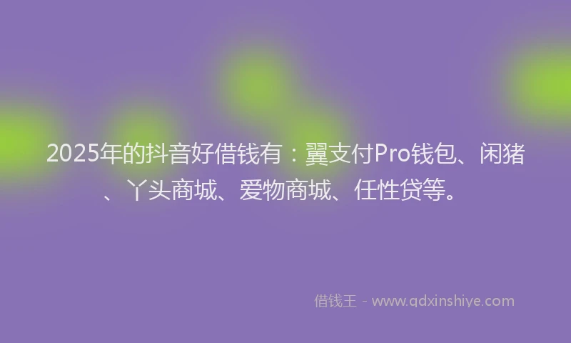 2025年的抖音好借钱有：翼支付Pro钱包、闲猪、丫头商城、爱物商城、任性贷等。
