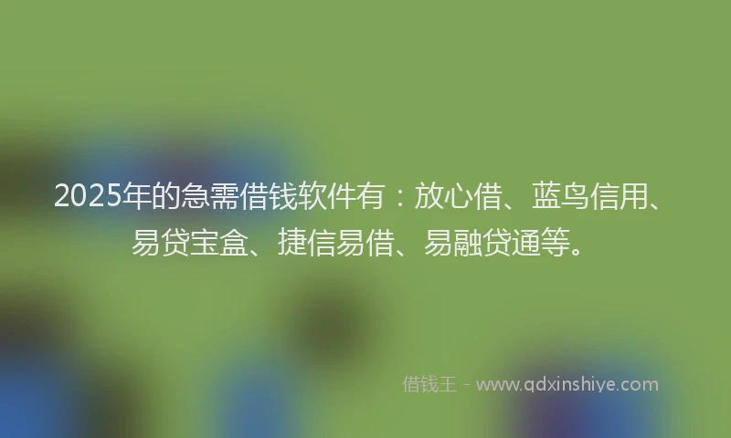 2025年的急需借钱软件有：放心借、蓝鸟信用、易贷宝盒、捷信易借、易融贷通等。