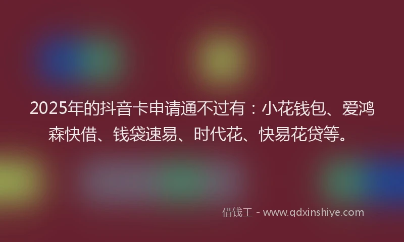 2025年的抖音卡申请通不过有：小花钱包、爱鸿森快借、钱袋速易、时代花、快易花贷等。
