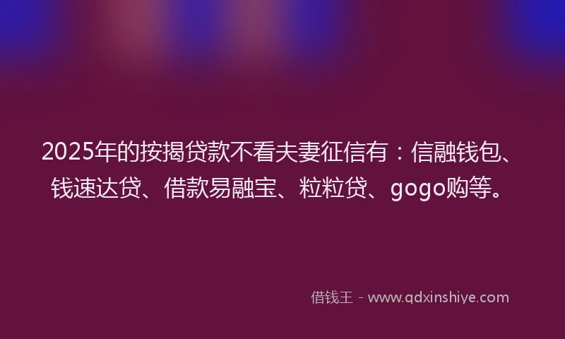 2025年的按揭贷款不看夫妻征信有：信融钱包、钱速达贷、借款易融宝、粒粒贷、gogo购等。