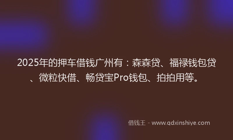 2025年的押车借钱广州有：森森贷、福禄钱包贷、微粒快借、畅贷宝Pro钱包、拍拍用等。