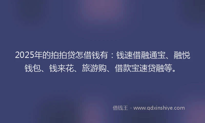2025年的拍拍贷怎借钱有：钱速借融通宝、融悦钱包、钱来花、旅游购、借款宝速贷融等。