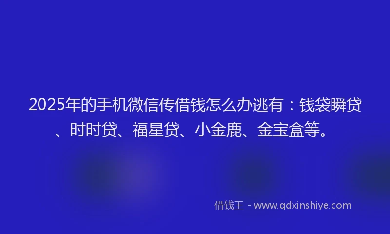 2025年的手机微信传借钱怎么办逃有：钱袋瞬贷、时时贷、福星贷、小金鹿、金宝盒等。