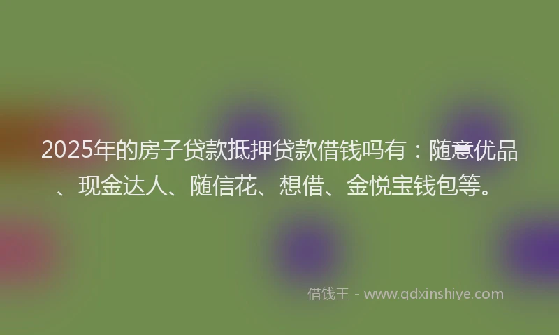 2025年的房子贷款抵押贷款借钱吗有：随意优品、现金达人、随信花、想借、金悦宝钱包等。