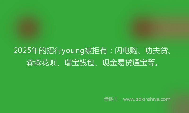 2025年的招行young被拒有：闪电购、功夫贷、森森花呗、瑞宝钱包、现金易贷通宝等。